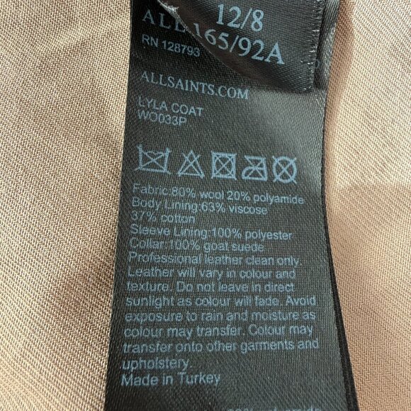 ALL SAINTS Lyla Camel Tan Wool Blend Coat Sz 8 - Picture 14 of 15